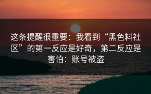 这条提醒很重要：我看到“黑色料社区”的第一反应是好奇，第二反应是害怕：账号被盗